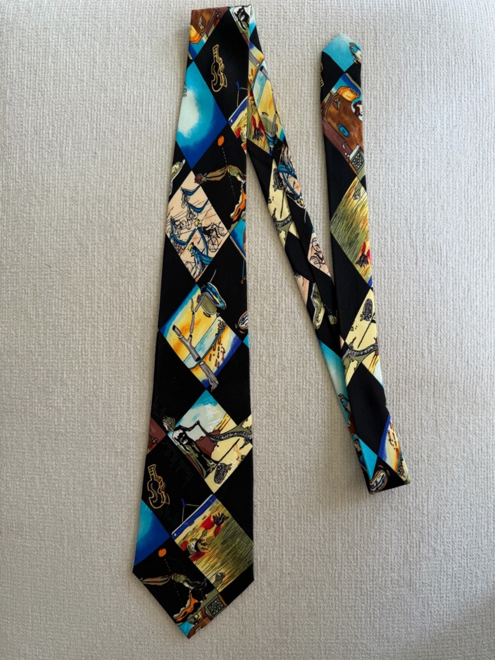 Nicole Miller Silk Tie Vintage 90s Salvador Dalí Surreal Art Print Necktie